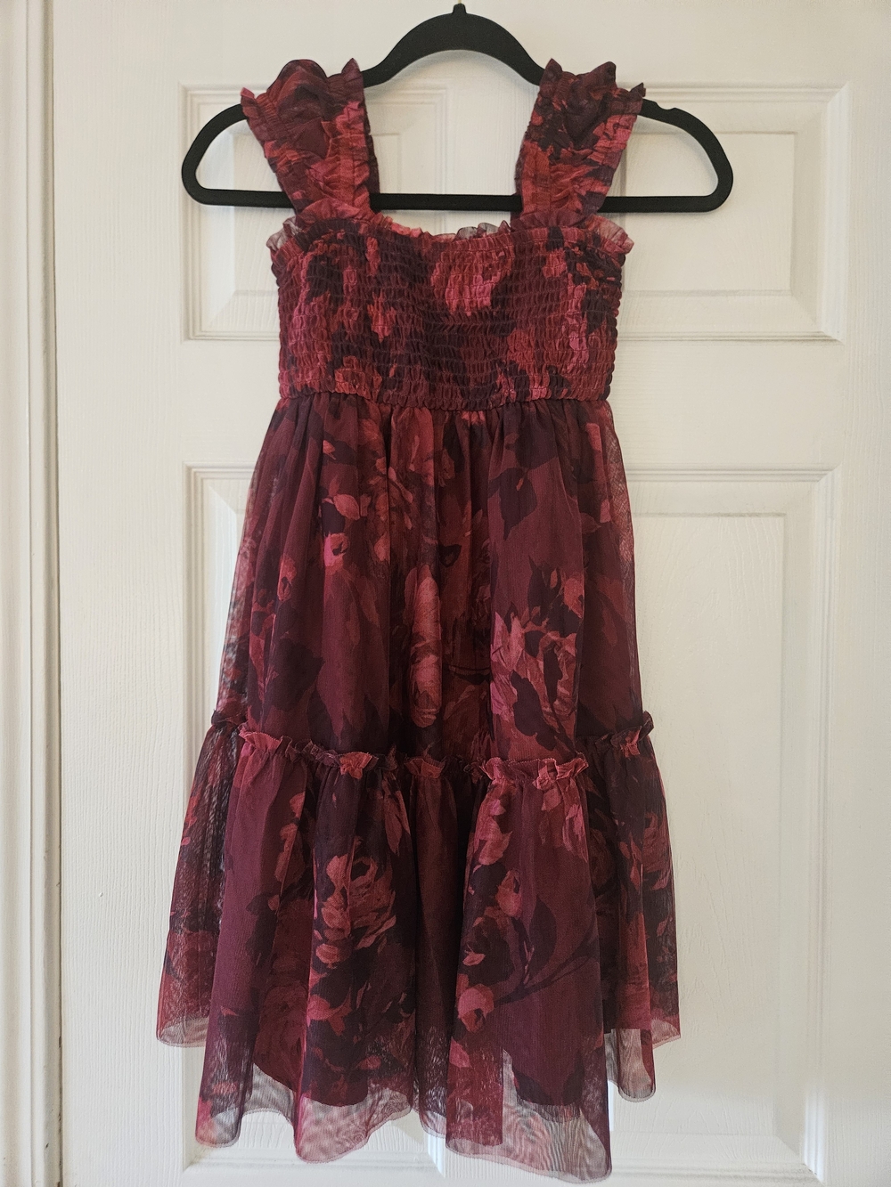 GAP Girls Burgundy Floral Ruffled Tiered Dress